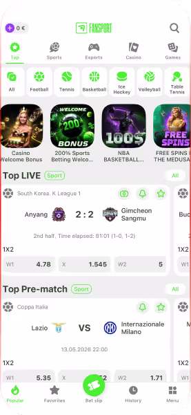Application mobile FANSPORT pour casino en ligne et paris sportifs